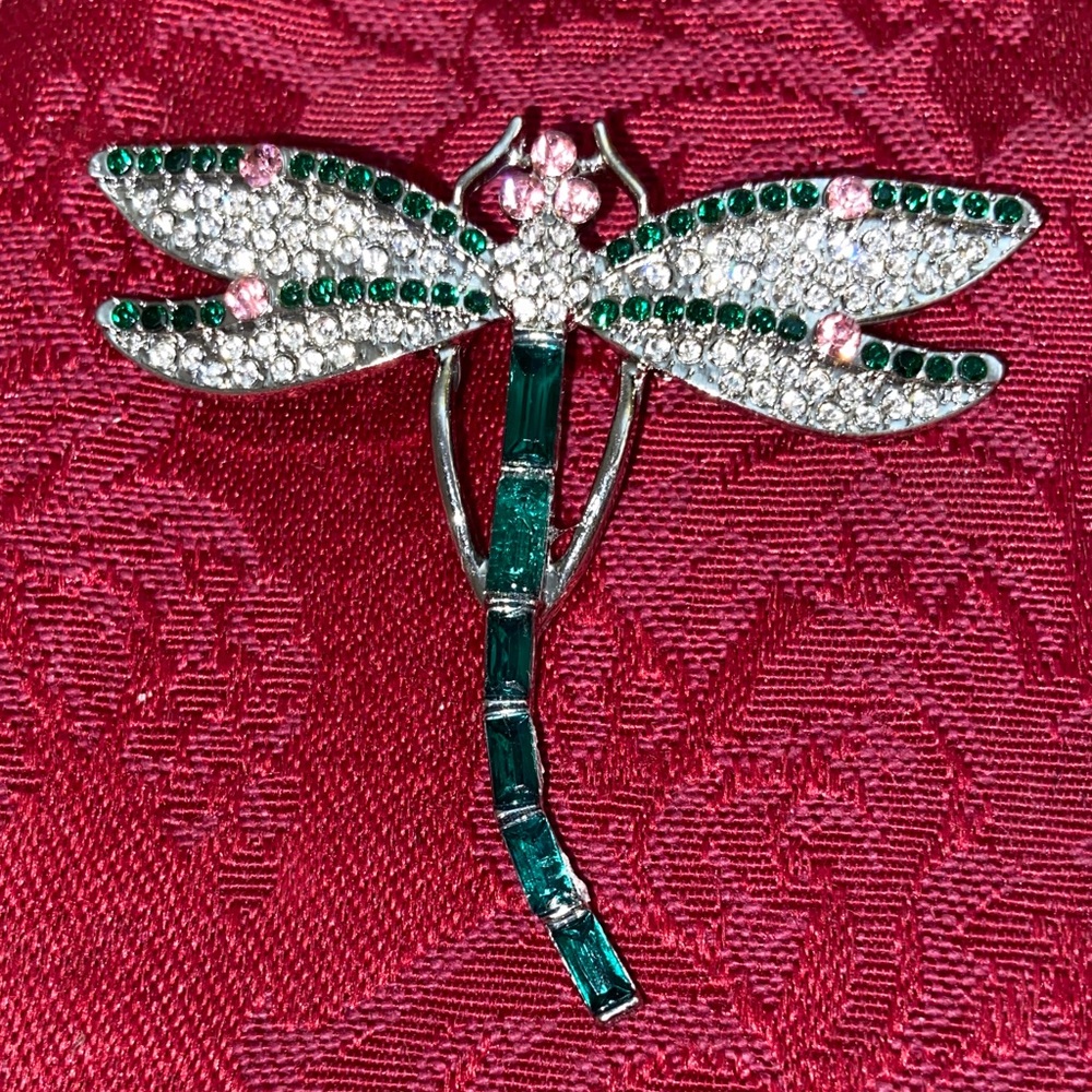 5/$10❤️❤️❤️NEW Rhinestoned SilverTone Alloy Dragonfly Broach
